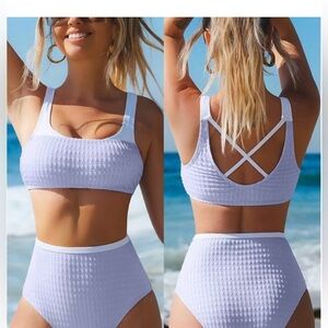 Cupshe Lavender Textured High-Waist Bikini Set